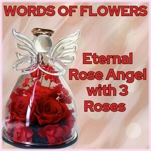 Eternal Red Rose Angel ~ 3 Roses -Never Fading Love - Glass Over the Top ~ NWT